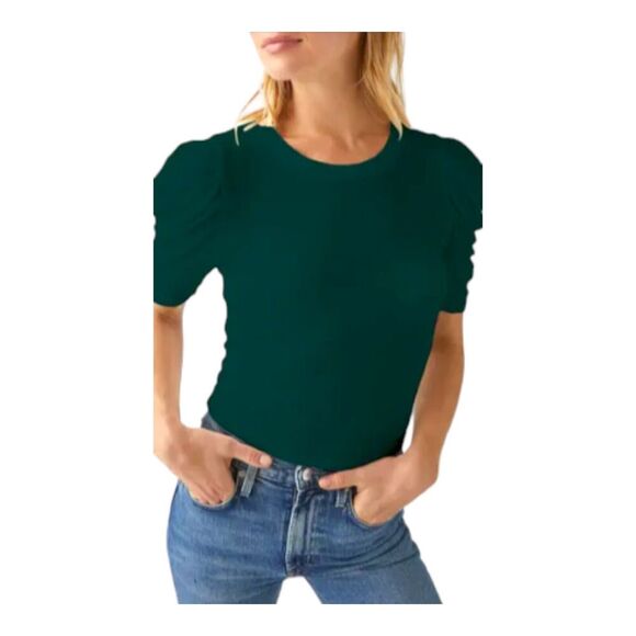 Michael Stars Tops - Michael Stars Andrea Pleat Sleeve Rib Top OS MSRP $98 Emerald Green 💸BOGO🎉